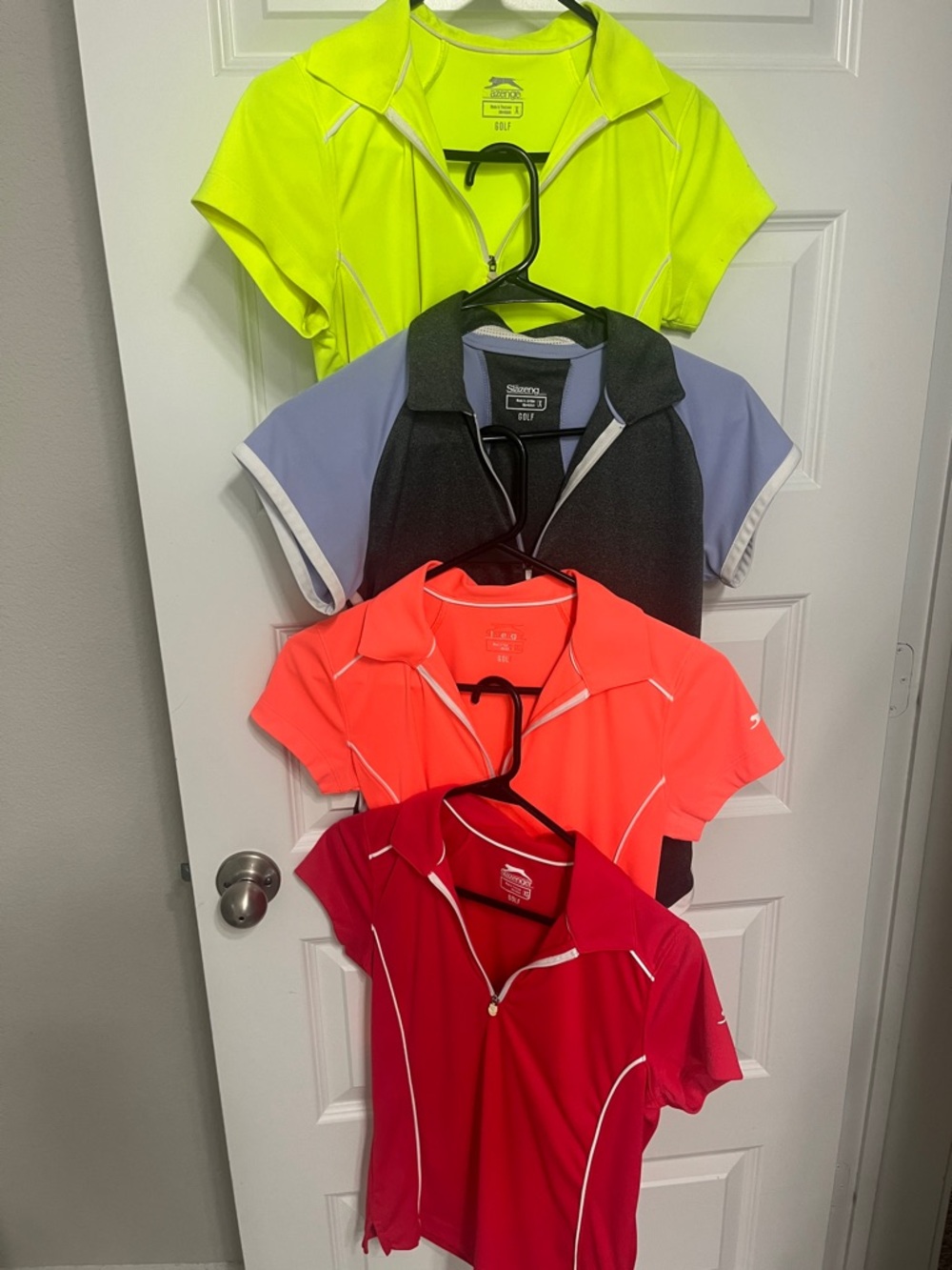 Slazenger Women's Short Sleeve Golf Polo Tops - Neon Yellow, Gray, Coral, Red